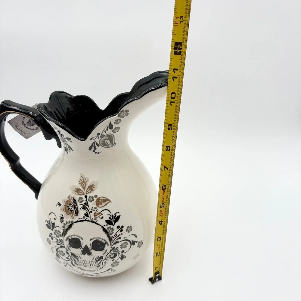 Potters Studio Mortal & Bone Skull Pitcher Decorative Halloween Gothic Decor NEW